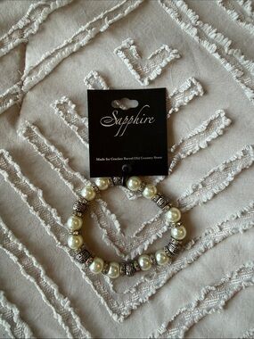 Pearl & Silver Bead Stretch Bracelet - Cream
